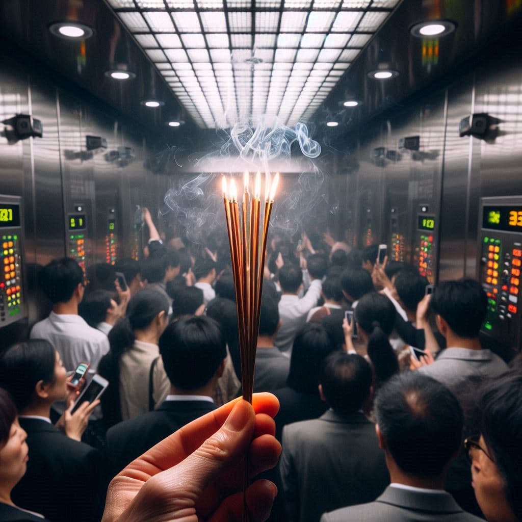 Acender um incenso dentro de um elevador lotado
